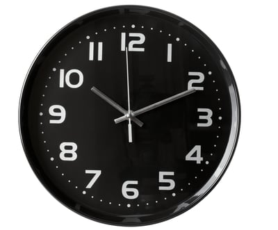 close up of an office clock on white background with clipping path